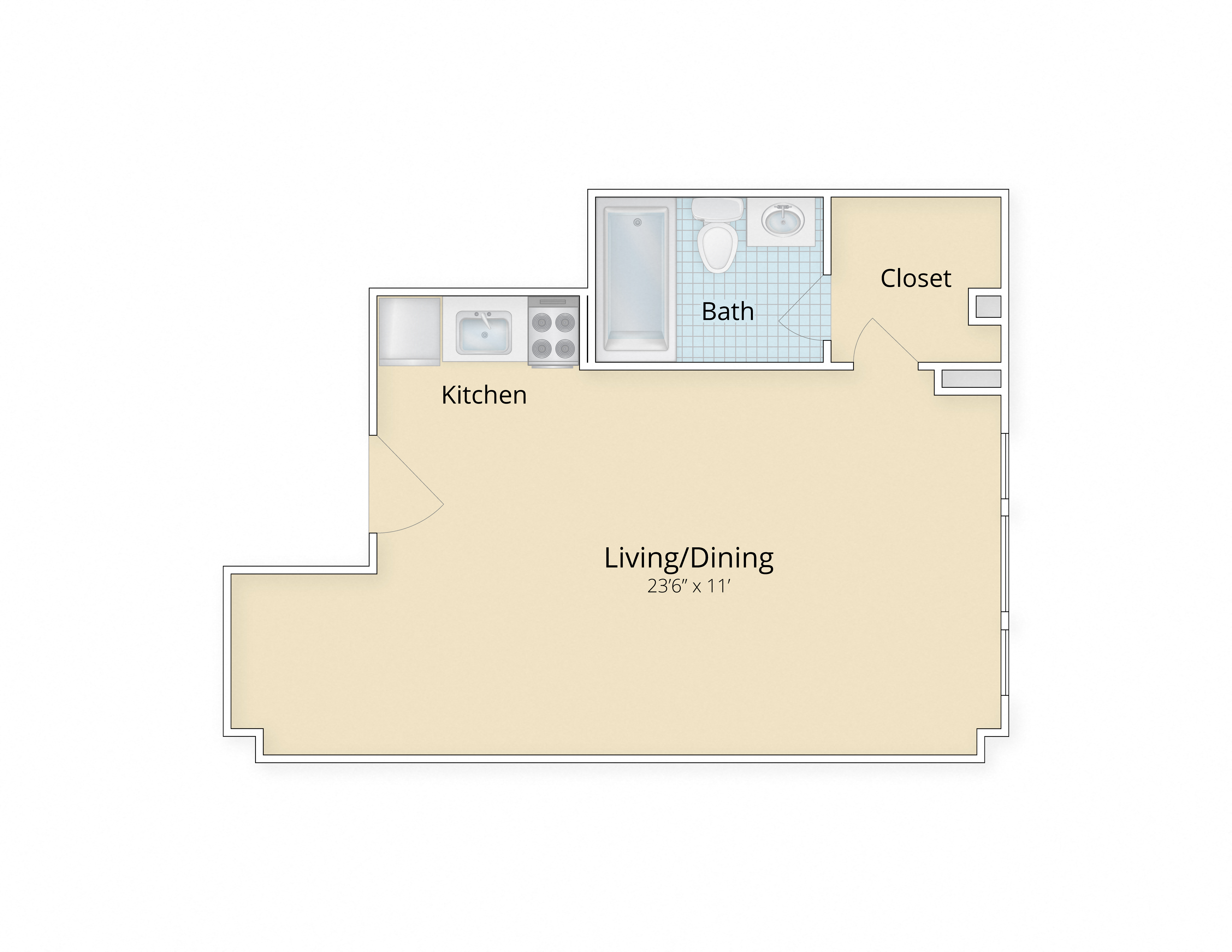 Palisades apartments in Logan Circle, Washington DC medium studio floor plan